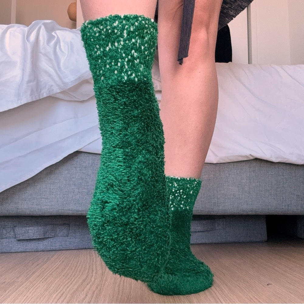 Cozy Green Fuzzy Socks Fall Winter Cabin Warm Loungewear St. Patrick’s Day Y2K
